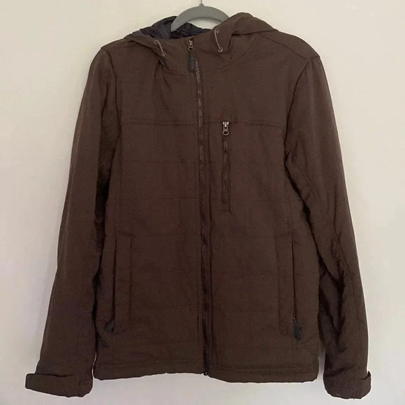 Prana Mens sz S jacket brown hooded and quilted thick warm jacket adjustable - Picture 1 of 9